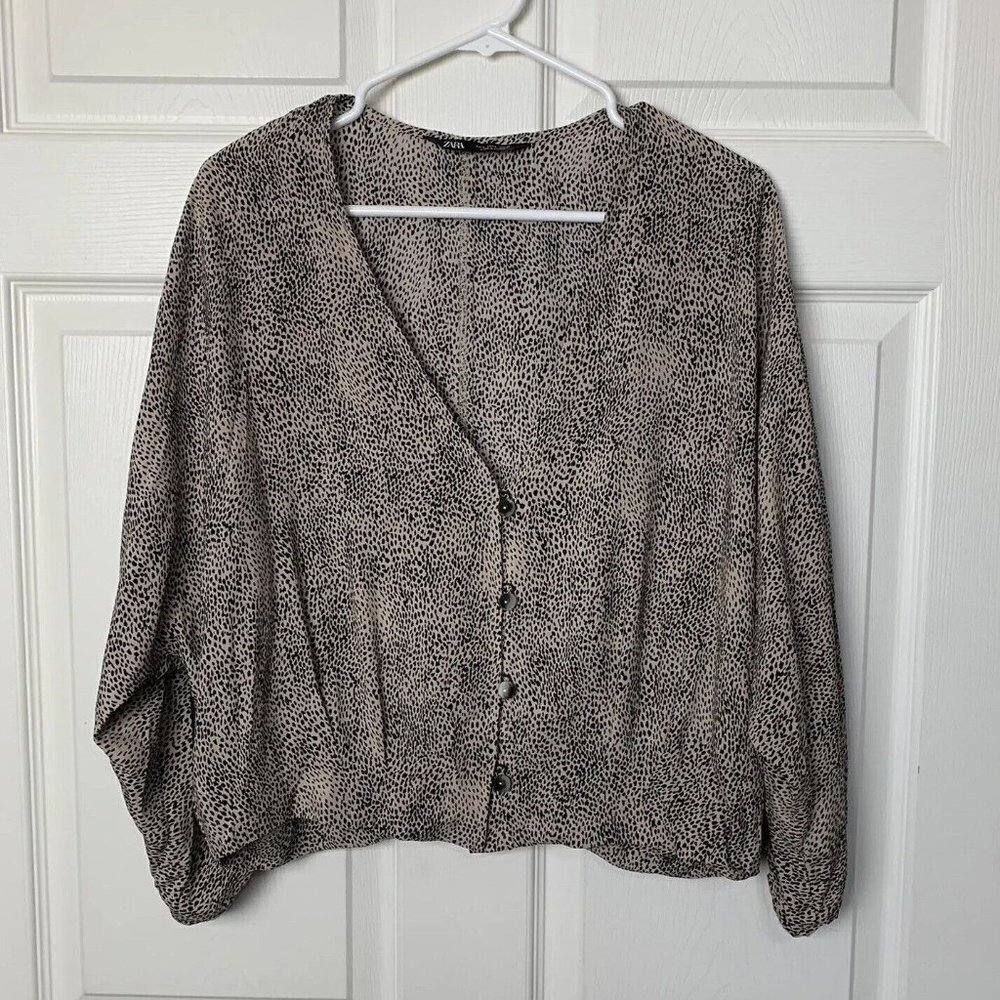 Zara Cheetah Print Women’s Small Button Front Blouse Long Sleeve Lightweight